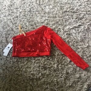 Red Sequin One-Shoulder Top kids size 8-10 years